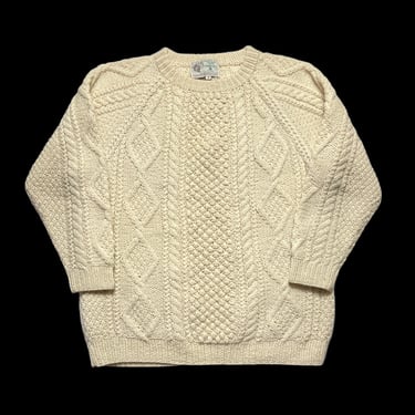 Vintage HAND KNIT ARAN Cable Knit Irish Wool Sweater ~ size 40 / Medium ~ Fishing / Fisherman ~ Made in Ireland ~ 