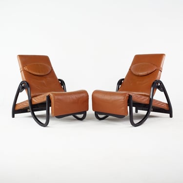 Westnofa Mid Century Leather Reclining Lounge Chairs - Pair - mcm 