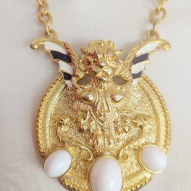 Signed Donald Stannard Oversized Gold Pendant Necklace 