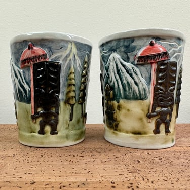 Planet Tiki Figural Cups | Gods Easter Island Volcano | Handpainted 