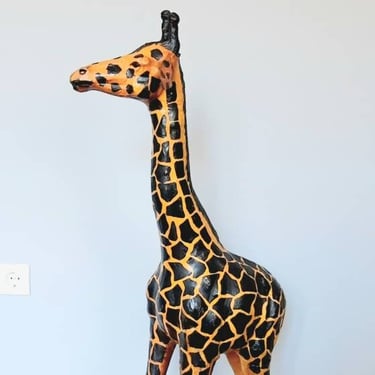 Vintage Leather Giraffe, Height Of 1 Meter, Hand Made Painted Giraffe, Giraffe Sculpture, Toy Giraffe, African Giraffe 