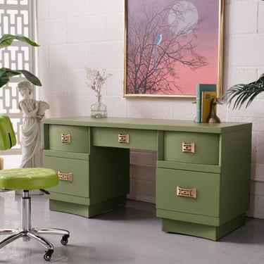 Green Hollywood Regency Desk Vanity