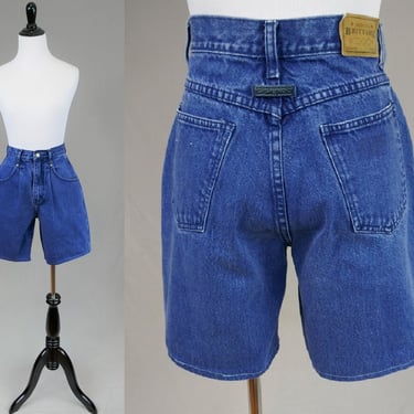 80s Brittania Jean Shorts - 24.5" waist - High Rise - Pleated Cotton Denim - Hemmed Cutoffs - Vintage 1980s - XS S 