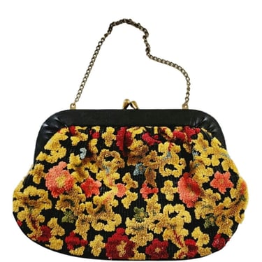 1960s Tapestry Bag Velvet Brocade Floral Boho Purse 