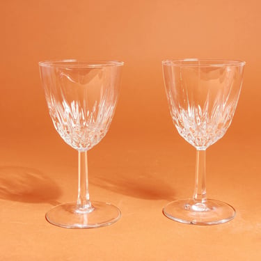 Set of 2 50s Clear Etched Glass Specialty Glasses Vintage Tall Cocktail Glasses 