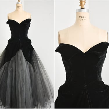Late 40s/Early 50s Black Velvet and Tulle Dress 