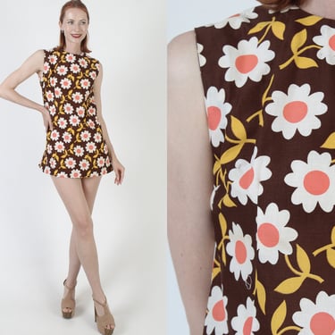 60s Mod Floral Micro Mini Dress, All Over Print Flower Power Material, Sexy Twiggy Style Go Go Frock 