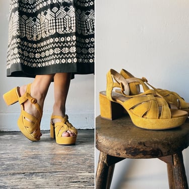Mustard Suede Platform Sandals / women's 7