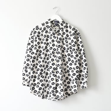 90s GAP button down shirt, vintage black & white floral blouse 