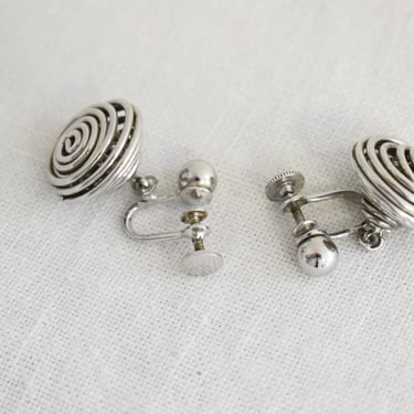 1950s/60s Silver Coil Dangle Screw Back Earrings 