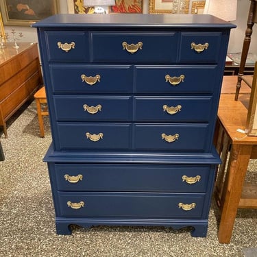Navy blue painted high chest of drawers 40” x 19.25” x 52”