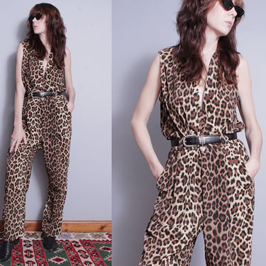 Vintage 1980's | Leopard | Animal Print | Playsuit | Pant | One Piece | Jumpsuit | M/L 