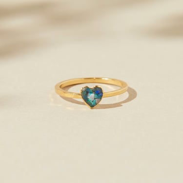 Opal Heart Ring, October Birthstone Ring, Blue Opal Ring, Black Opal Ring, Handmade Opal Jewelry, Unique Opal Engagement Ring, Fire Opal 
