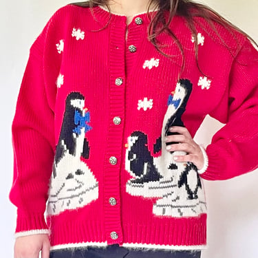 80's Christmas Sweater Penguins fits S - XL Warm and Cozy 