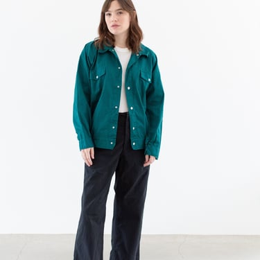 Vintage Emerald Green Snap Work Jacket | Unisex Cotton Raglan Utility | Made in Italy | M L | IT373 