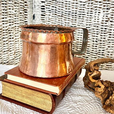 Hammered Copper Handled Planter, Large Mug Shape, Vintage Home Decor 