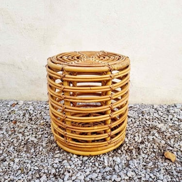 Mid Century Modern Bamboo Stool / Attributed to Tito Agnoli in Bonacina Style / Vintage Rattan Stool / Boho Bamboo Stool / Italy /1960 /'60s 