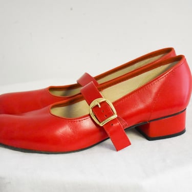 1960s/70s Promenaders Red Leather Mary Janes, Size 8 - 8.5 N 