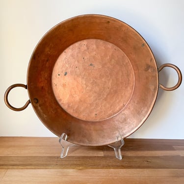 Vintage Hammered Copper Flat Pan with Handles. Copper Shallow Pot. Vintage French Country Home Decor. 