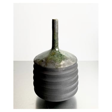 SHIPS NOW- Stoneware Aspirator Vase glazed in Slate Grey with Emerald Gloss top by Sara Paloma Pottery 
