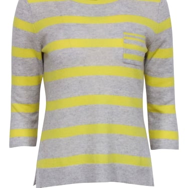 Autumn Cashmere - Grey &amp; Yellow Striped Cashmere Sweater Sz M