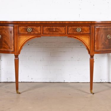 Baker Furniture Stately Homes Collection Sheraton Bow Front Inlaid Mahogany Sideboard Credenza