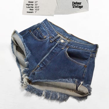 Vintage Levi's 501 Selvedge Redline Jean Shorts 27 Waist, 1960s 1970s Made in USA, 100% Cotton Denim, Button Fly 