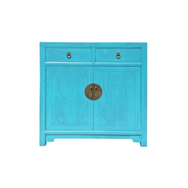 Chinese Simple Narrow Pastel Blue 2 Drawers Side Table Cabinet cs7428E 
