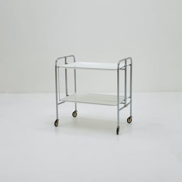 Mid-Century Italian Folding white Plastic & Metal Serving Trolley, 1970s 