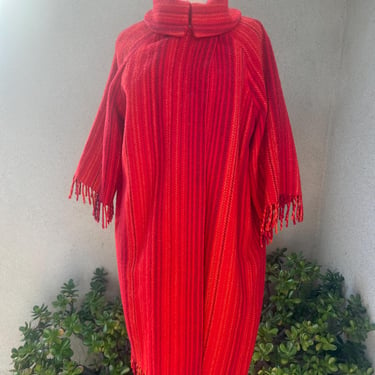 Vintage 70s wool boho jacket fringe trim red stripes Sz S/M 