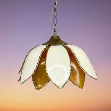 Vintage Pendant Lamp Retro 1970s Mid Century Modern + Swag Light + Lotus Flower + Plastic + MCM + Mood Lighting + Hanging Lamp + Home Decor 