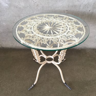 Mid Century Modern Iron Round Patio Side Table With Glass Top