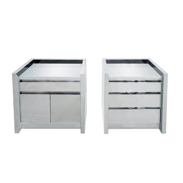 Karl Springer Rare And Superb Pair of Stainless Steel Bedside Tables 1980s