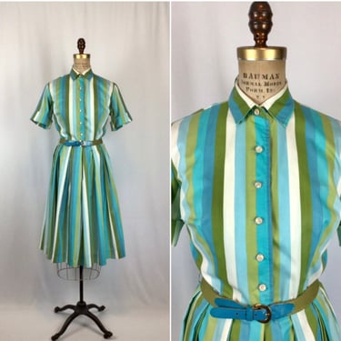Vintage 50s dress | Vintage stripe short sleeve fit and flare dress | 1950s  shirtwaist day dress 
