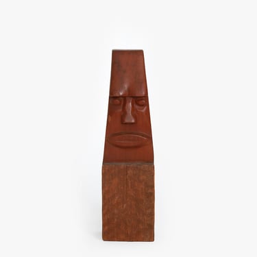 Moai tiki head | Vintage Mid Century Modern carved teak wood tiki head 