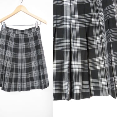 Vintage 90s Black And White Plaid Pleated School Girl Skirt Made In USA Size 26 Waist 