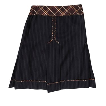 Moschino - Brown Pinstripe A-Line Wool Skirt w/ Box Pleats Sz 8