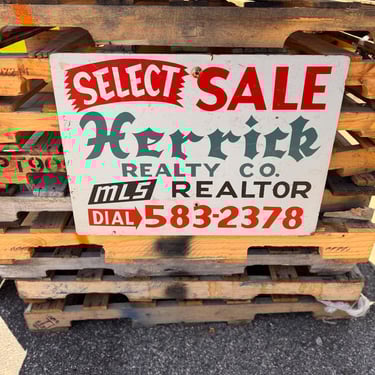 Vintage Masonite Herrick Realty Co Advertising Sign 