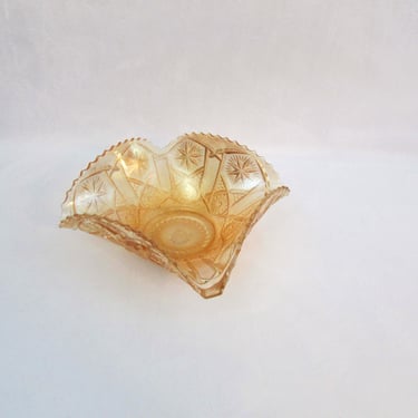 Imperial Glass Star & File Saw Tooth Rim Light Marigold Bowl Carnival Glass 