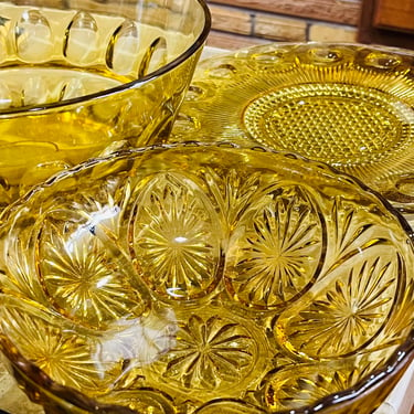 Vintage Glass Dish Set Yellow Glassware 