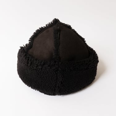 Suede and Shearling  Seam Out Cap in Chocolate