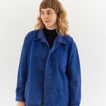 Vintage Blue Chore Jacket | Unisex Herringbone Twill Cotton Utility Work Coat | L | FJ044 