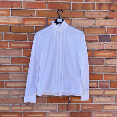 vintage 70s white cotton edwardian victorian style blouse / s small 