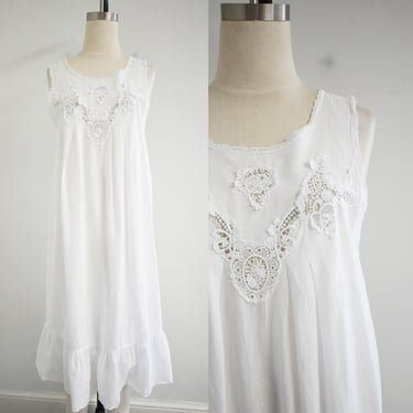 1990s White Cotton Night Gown 