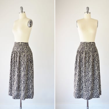 Zebra Print Midi Skirt XS / Brown Zebra Print Skirt / Long Animal Print Skirt / Zebra Stripe Midi Skirt / High Waist Zebra Print Skirt / XS 