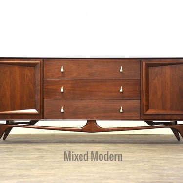 Sculpted Walnut Mid Century Dresser 