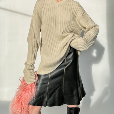 Ecru Ribbed Knit Sweater (XL)