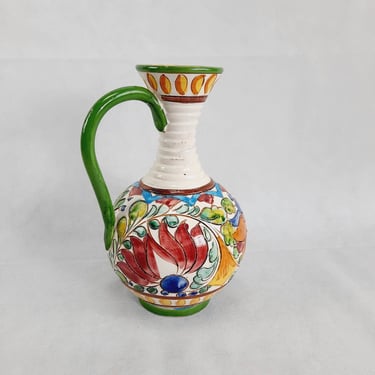 Ceramic Handled Vase, Hand Painted Vase, Mcm Ceramic Vase, Made In Germany 