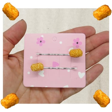 Tater Tot Hair Clip Set - Cute Mini Tater Tots - Bobby Pins Clips Barrettes 