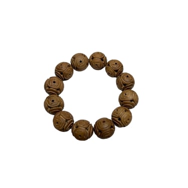 Sandalwood Coin Pattern Carving Beads Hand Rosary Praying Bracelet ws4686E 